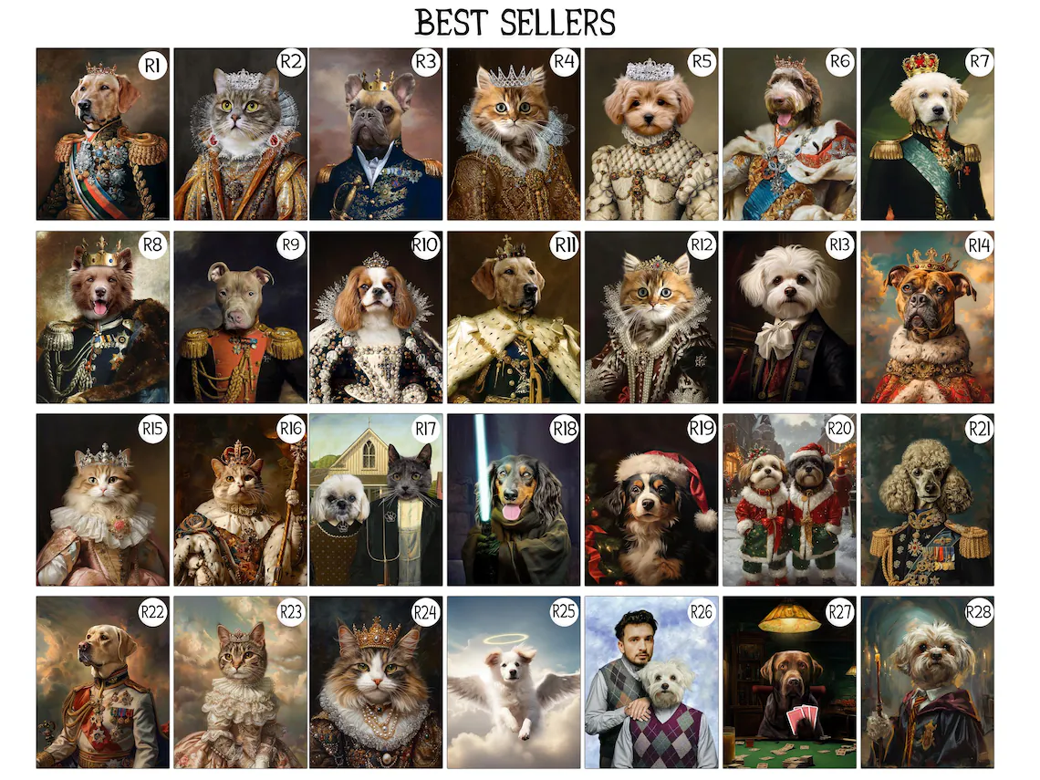 Custom Pet Portrait Painting Canvas, Renaissance Cat Portrait from Photo, Royal Pet King Portrait Painting Digital Art, Christmas Gift