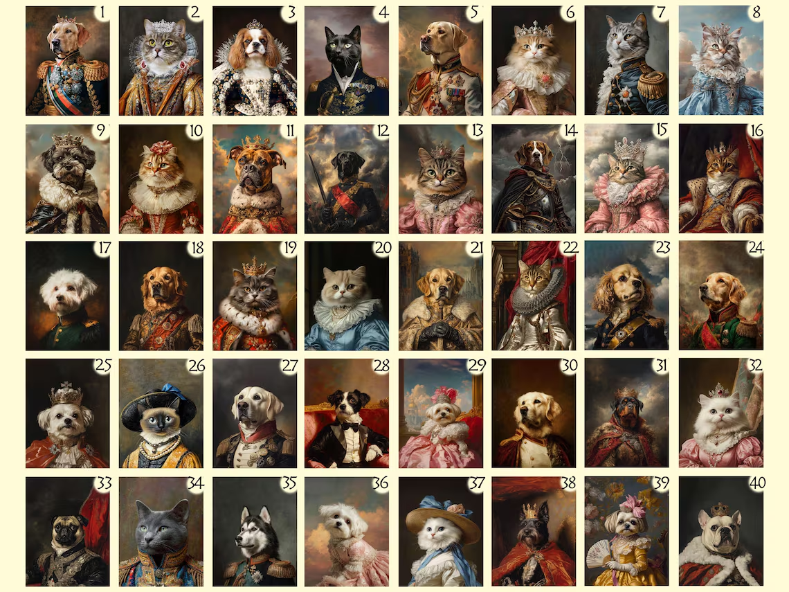 Custom Pet Portrait Painting Canvas, Renaissance Cat Portrait from Photo, Royal Pet King Portrait Painting Digital Art, Christmas Gift