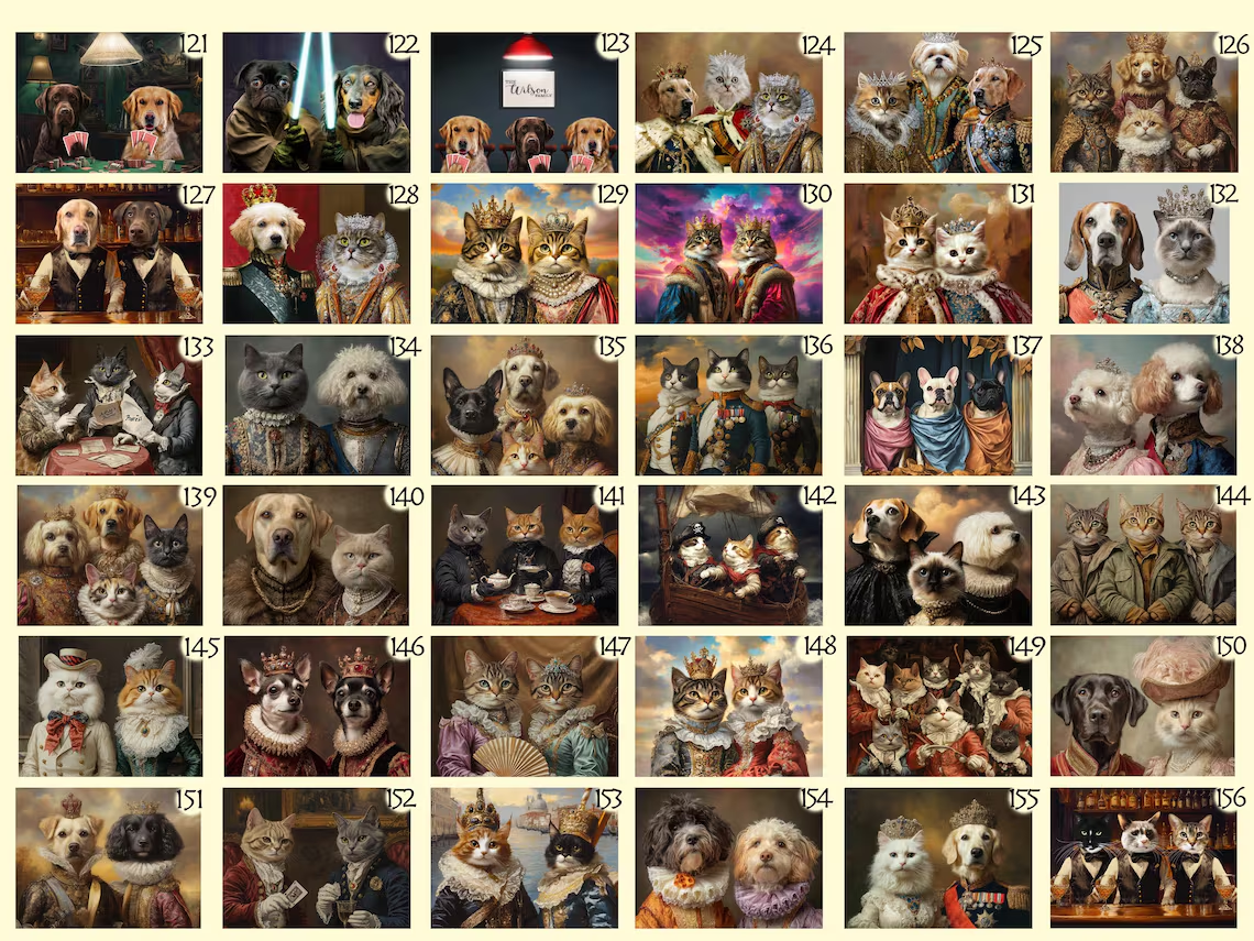 Custom Pet Portrait Painting Canvas, Renaissance Cat Portrait from Photo, Royal Pet King Portrait Painting Digital Art, Christmas Gift