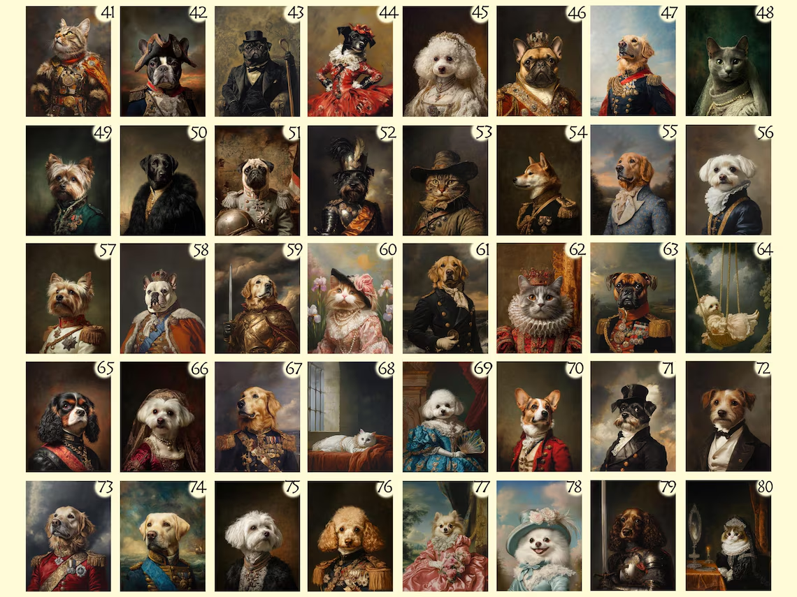 Custom Pet Portrait Painting Canvas, Renaissance Cat Portrait from Photo, Royal Pet King Portrait Painting Digital Art, Christmas Gift